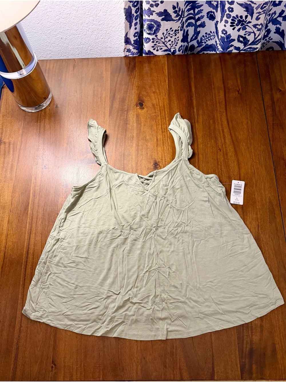 torrid Light Sage Green Ruffled-Strap Tank Top